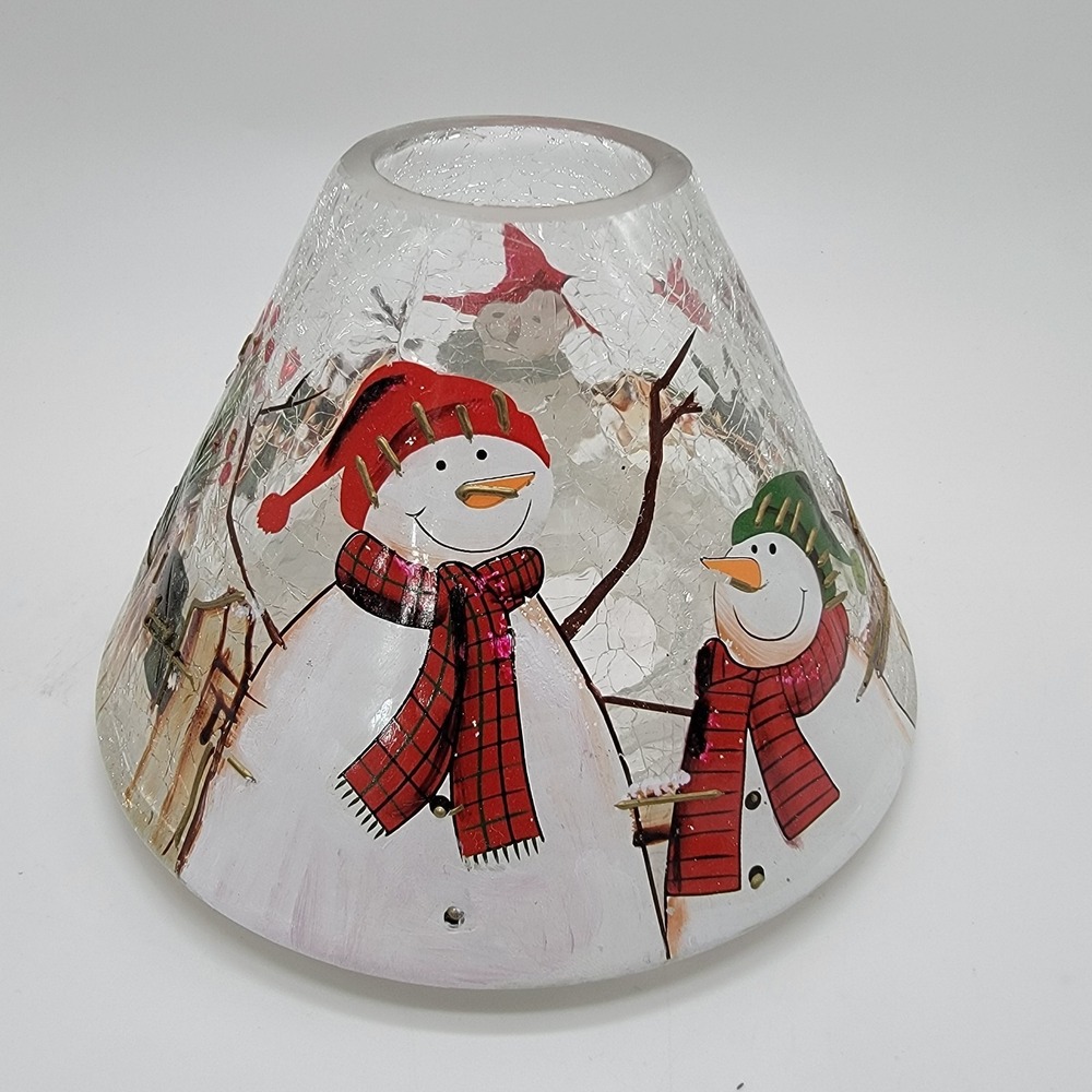 Yankee Candle Crackle Glass Snowmen Cardinals Lamp Shade Topper Christmas